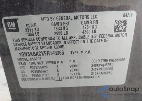 2015 Chevrolet Tahoe Lt from USA, damaged, VIN 1GNSKBKCXFR148366